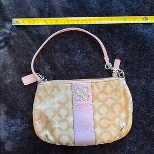 Coach clutch, beige with purple lining